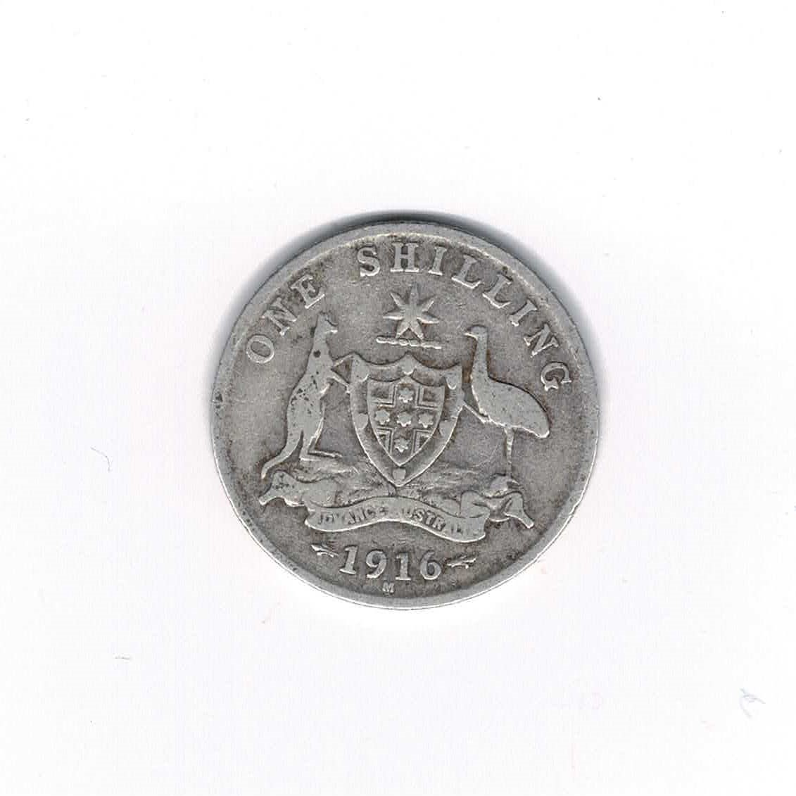 1916M Sterling Silver Shilling Australian Coin King George V KGV #60746-12 1916M Sterling Silver Shilling Australian Coin King George V KGV #60746-12