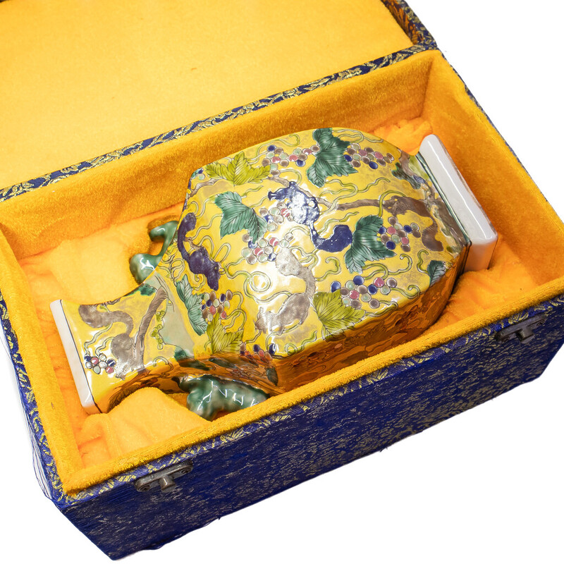 Traditional Yellow Painted Chinese Vase - in Box #55168