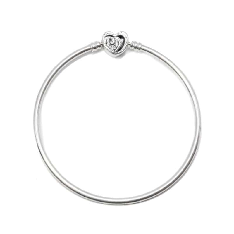 Pandora Sterling Silver Entwined Infinite Hearts Bangle 67mm #60634
