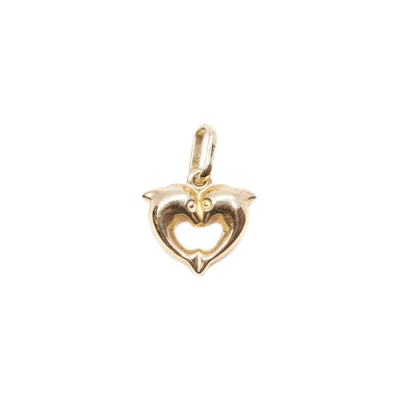 9ct Yellow Gold Dolphin Love Heart Pendant #62677