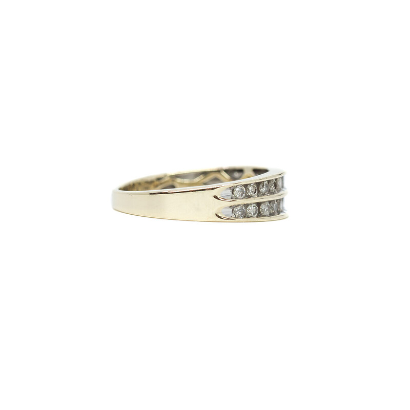9ct Yellow Gold Double Row Diamond Ring Size M 1/2 #62613