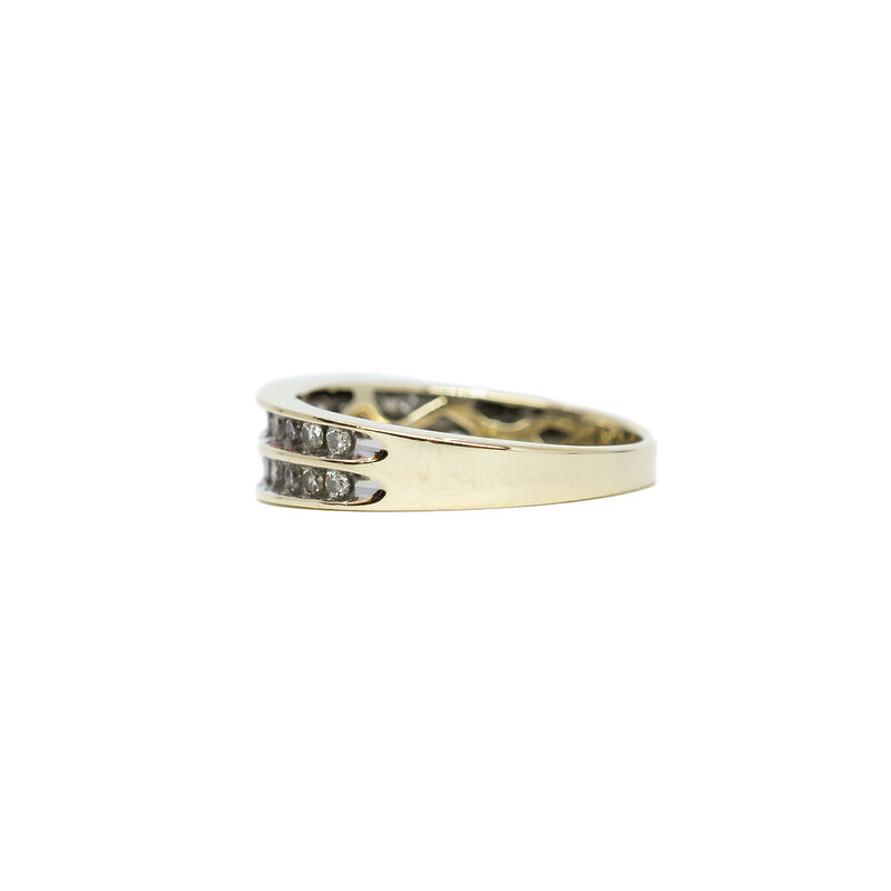 9ct Yellow Gold Double Row Diamond Ring Size M 1/2 #62613
