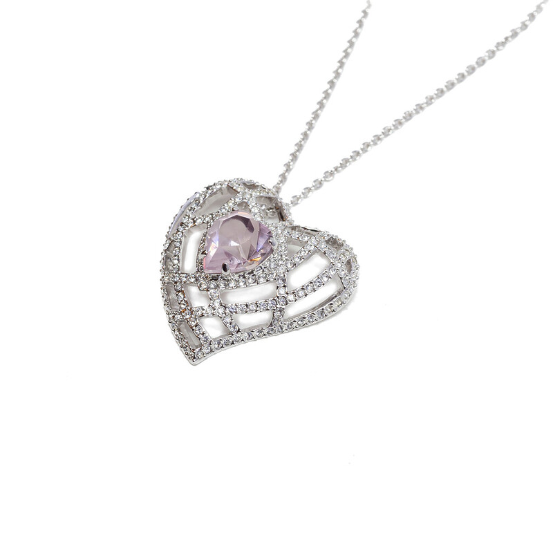 Swarovski Purple Stone Large Love Heart Pendant Necklace 45cm #62726