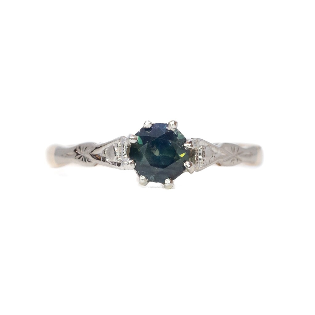 Vintage 9ct Yellow Gold Round Sapphire Solitaire Ring Size P #58051