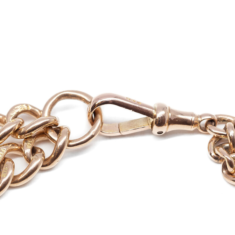 Vintage 9ct Rose Gold Double Curb Bracelet with Albert Clasp (Individually Stamped) 18.5cm #62467