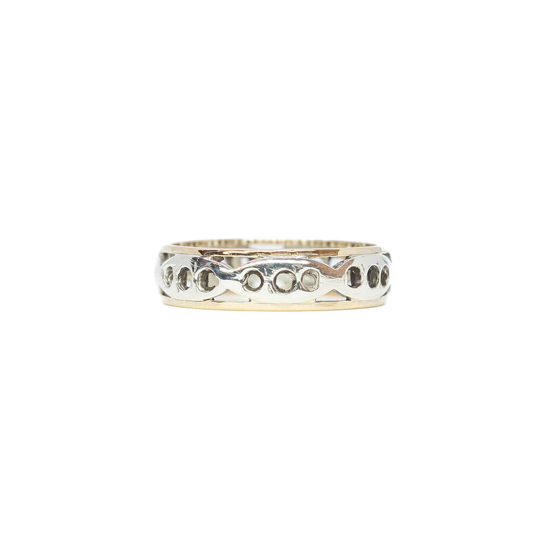 Vintage 9ct Yellow Gold & Sterling Silver Band Ring Size J 1/2 #6119-6
