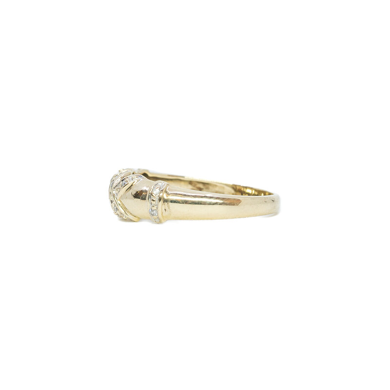 9ct Yellow Gold Dome Diamond Ring Size P #62318
