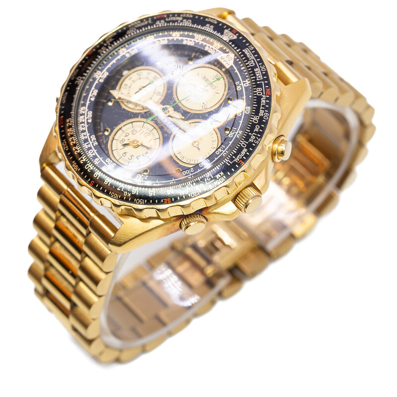 Seiko Flightmaster 7T34-6A09 Gold Tone Chronograph Watch #62924
