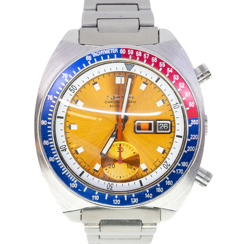 Vintage Seiko Yellow Dial Pogue 6139-6005 Automatic Watch C/ 1970s #62927