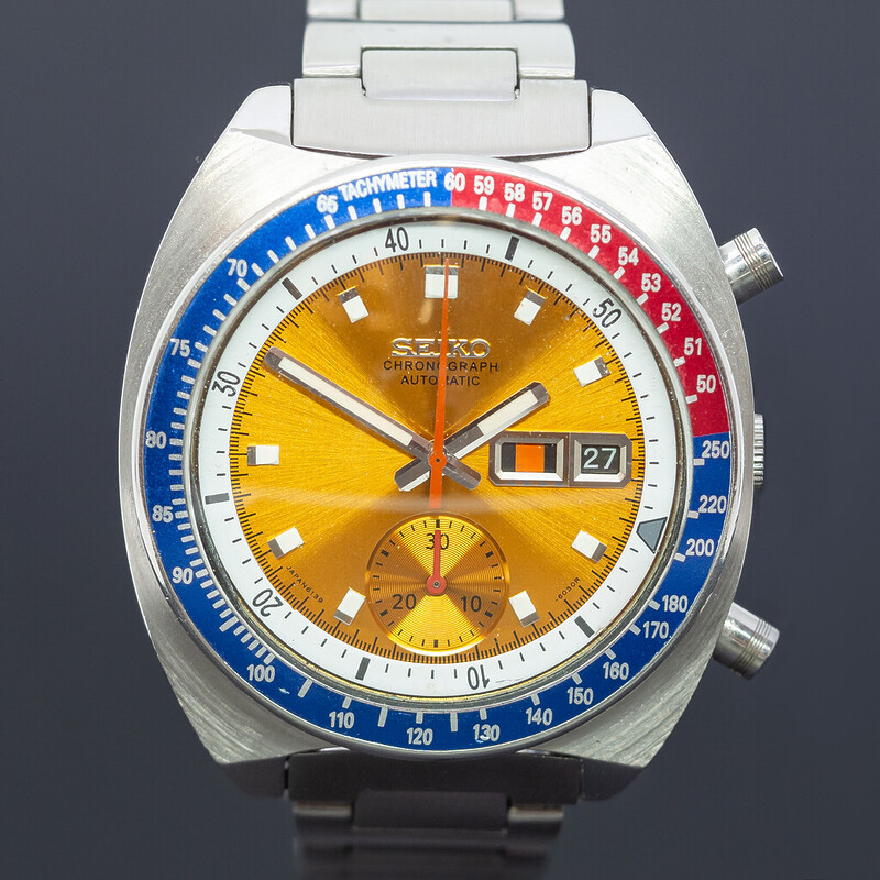 Vintage Seiko Yellow Dial Pogue 6139-6005 Automatic Watch C/ 1970s #62927