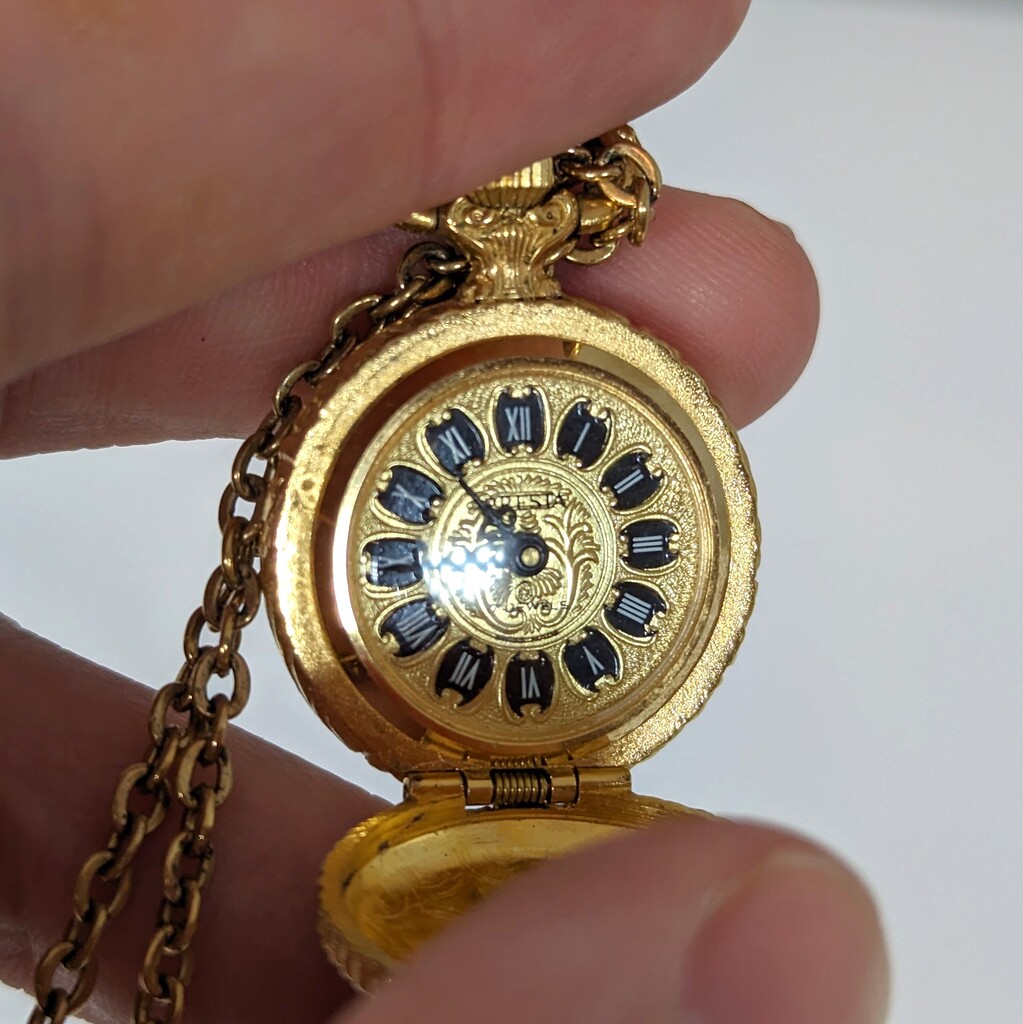 Presta Swiss Ornate Floral Fob Watch Gold-Plated Necklace