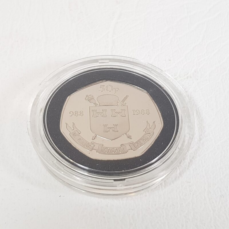 Ireland 1988 Proof Dublin Millennium 50P Fifty Pence Coin Original Case & Coa #59279