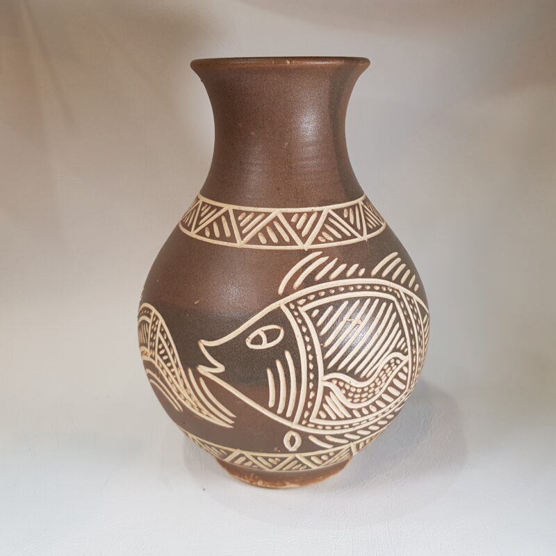 Vintage Indigenous Themed Clay Vase Made by Chris Harris / Yarrabah Pottery C.1970s #62360