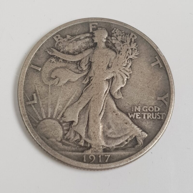 1917 USA Silver Walking Liberty Half Dollar $1/2 (No Mint Mark) #9636-14