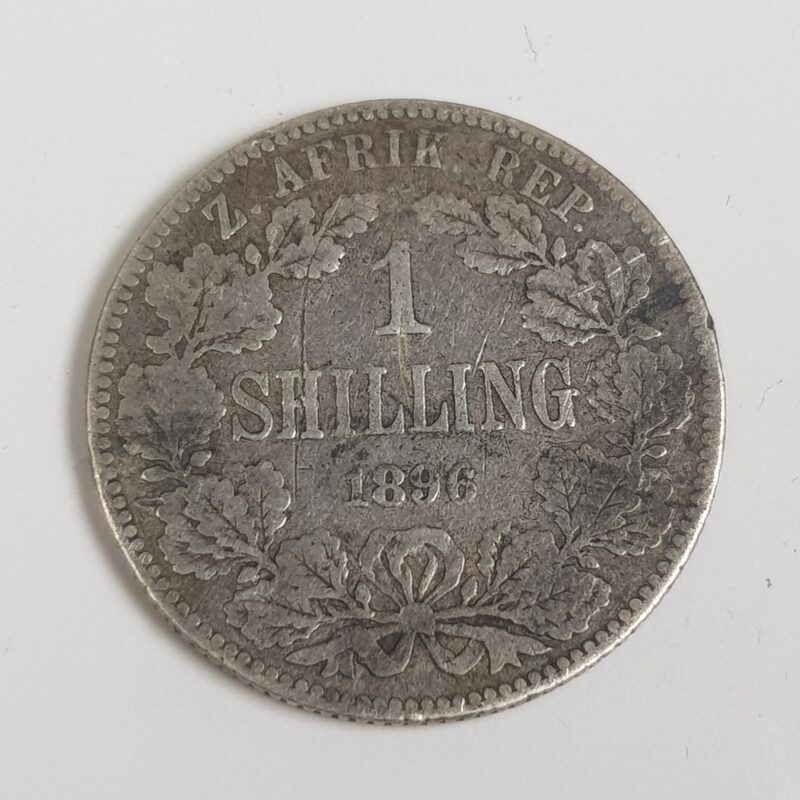 South Africa 1896 1 Shilling Sterling Silver Coin Kruger #9636-17