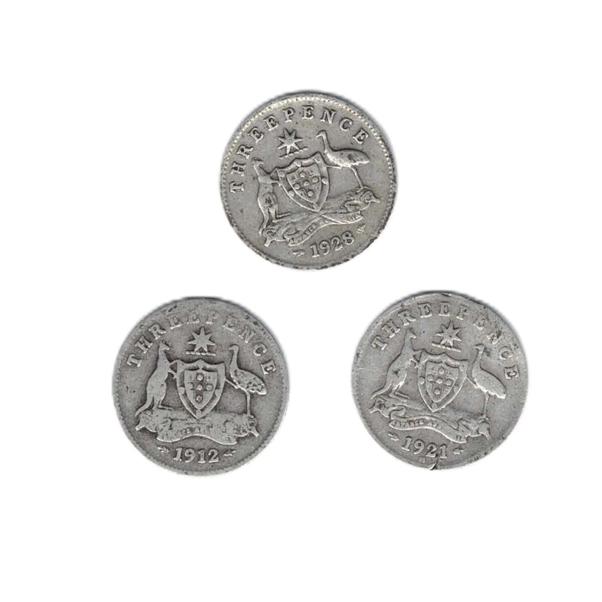 3 X Australia Sterling Silver Threepence Coin Collection (1912 1921 1928) #27579