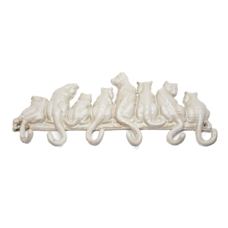 Cast Iron 6 Cats Coat Hooks - White #63374