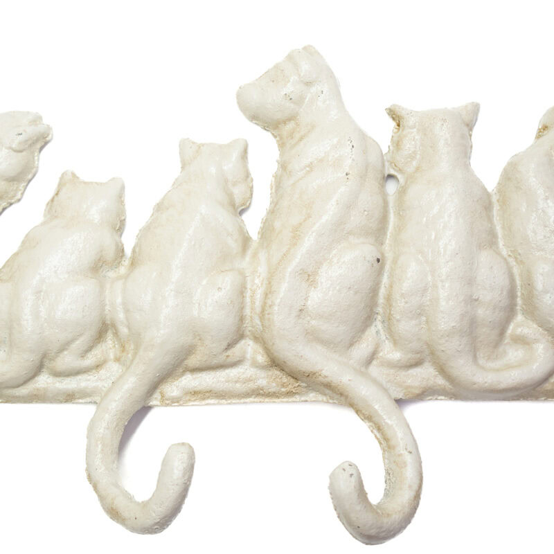 Cast Iron 6 Cats Coat Hooks - White #63374