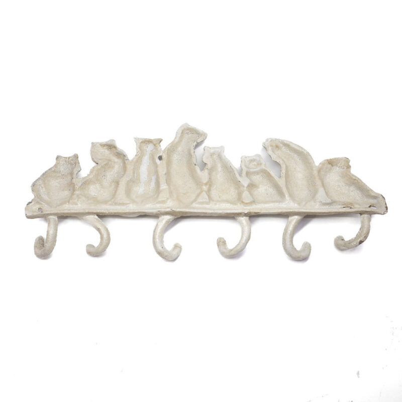 Cast Iron 6 Cats Coat Hooks - White #63374