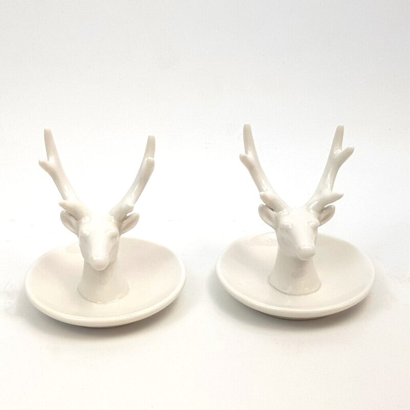 2 X Deer Ceramic Trinket-Dish Ring Holder Jewellery Display (pair) #40322