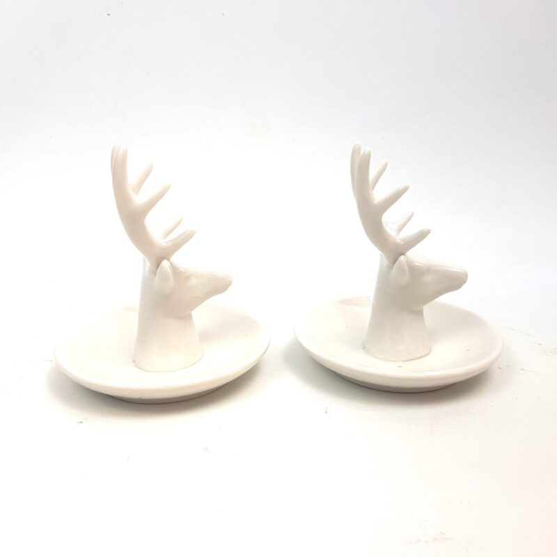 2 X Deer Ceramic Trinket-Dish Ring Holder Jewellery Display (pair) #40322