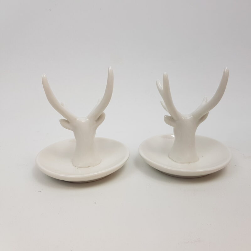 2 X Deer Ceramic Trinket-Dish Ring Holder Jewellery Display (pair) #40322
