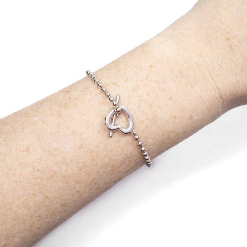 Sterling Silver Open Love Heart & T-Bar Bracelet 18cm #62758