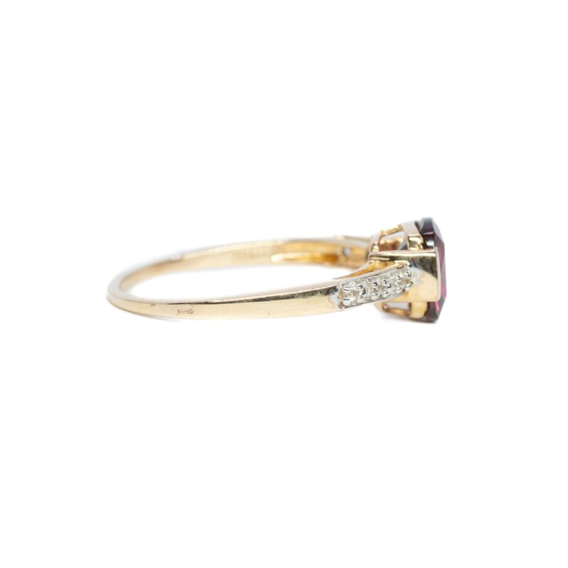 Red Cushion Cut Garnet & Diamond Ring in 10ct Yellow Gold Size N 1/2 #62878
