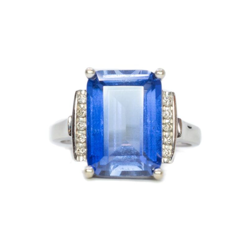 Created Sapphire & Diamond Cocktail Ring in 9ct White Gold Size N #62981