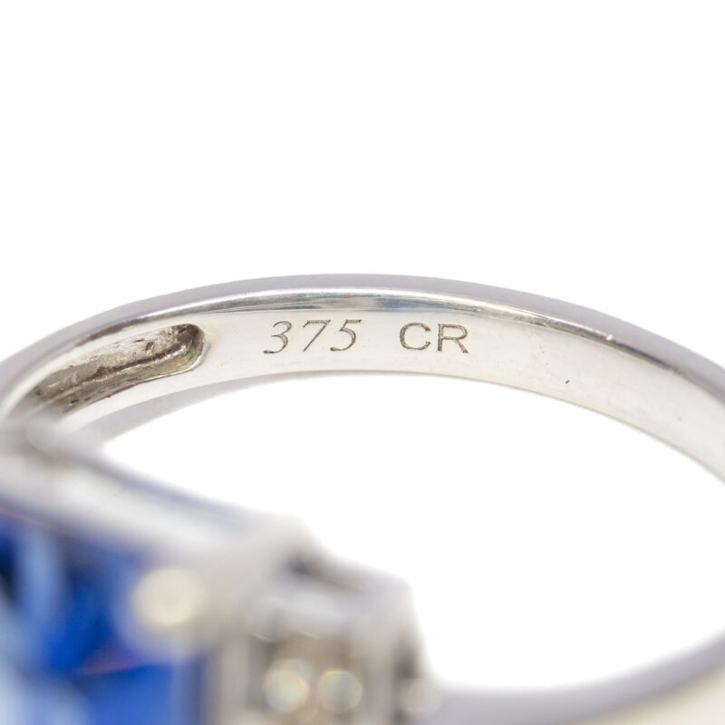 Created Sapphire & Diamond Cocktail Ring in 9ct White Gold Size N #62981