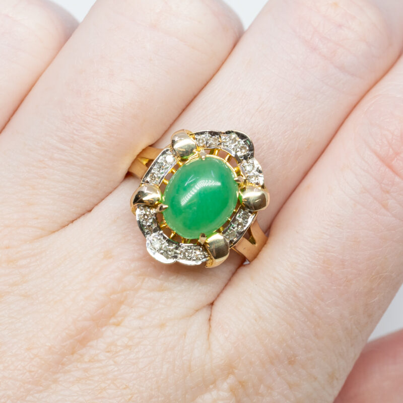 Jadeite & Diamond Cocktail Ring in 12ct Yellow Gold Size O 1/2 #55242