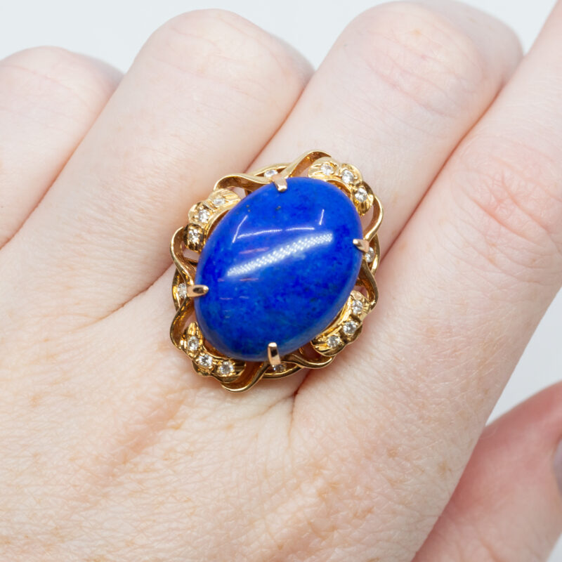 Lapis Lazuli & Diamond Cocktail Ring in 14ct Yellow Gold Size N #59428