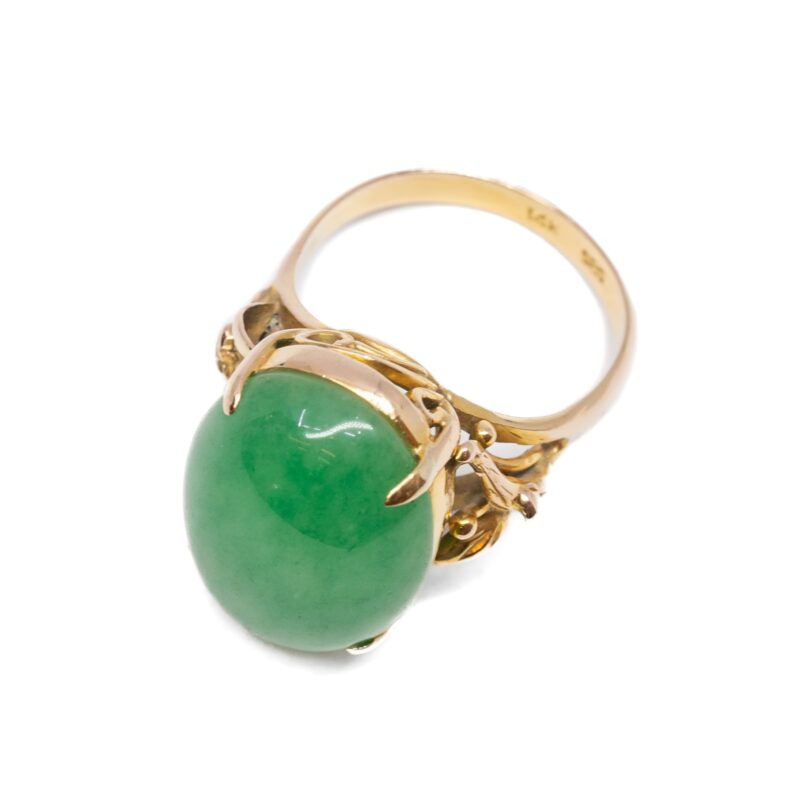 Green Aventurine Quartz Cabochon Cut Ring in 14ct Yellow Gold Size P #59427