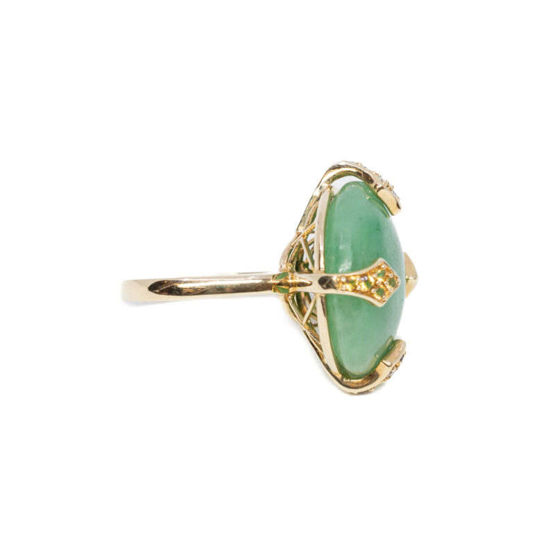 Round Cabochon Jade & Gemstone Ring in 14ct Yellow Gold Size R 1/2 #59425