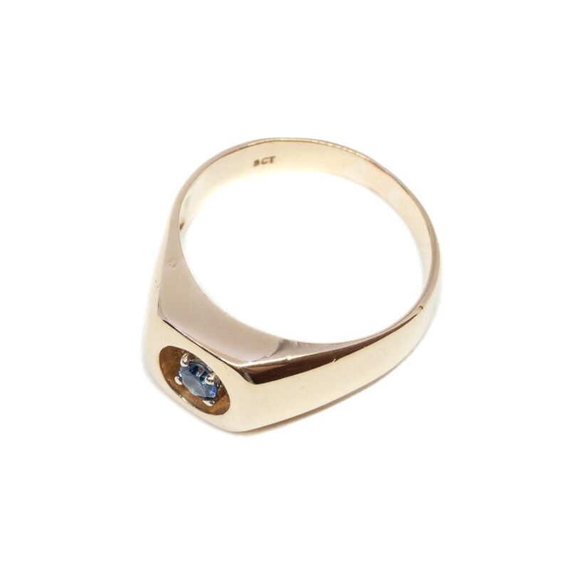 Natural Sapphire Men's 9ct Yellow Gold Signet Ring Size V 1/2 #62950