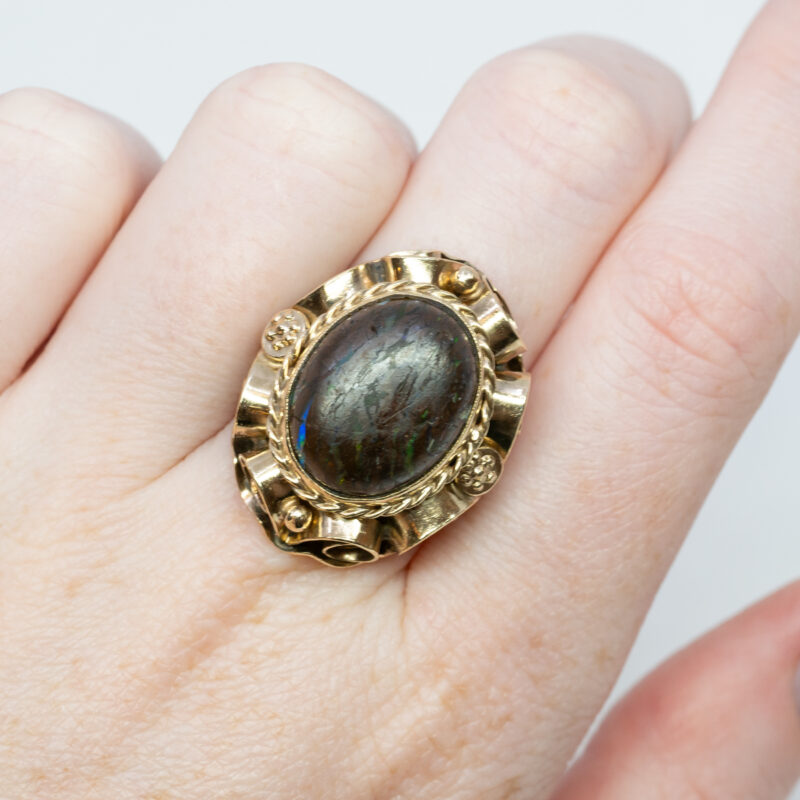 Vintage Boulder Opal Cabochon Ring in 9ct Yellow Gold Size O #59798