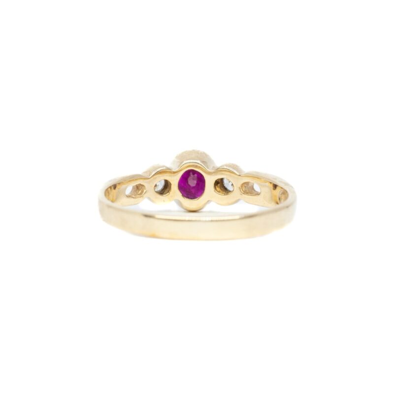 9ct Yellow Gold Oval Ruby & CZ Trilogy Ring Size P #62261