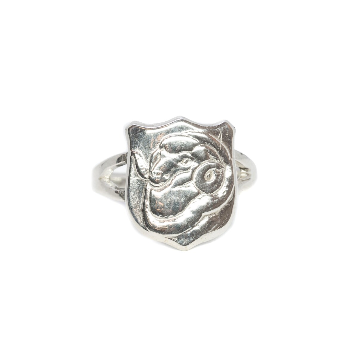 Vintage Sterling Silver Australian Rams Head Style Shield Ring Size S #9635-5