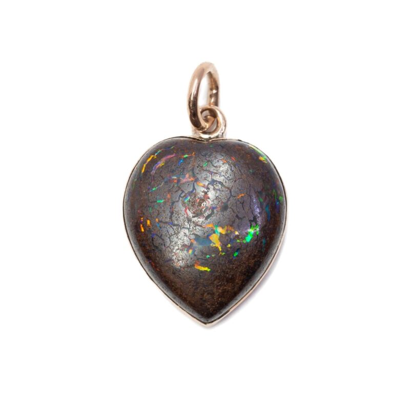 Vintage 9ct Rose Gold Boulder Matrix Opal Heart Pendant #62256