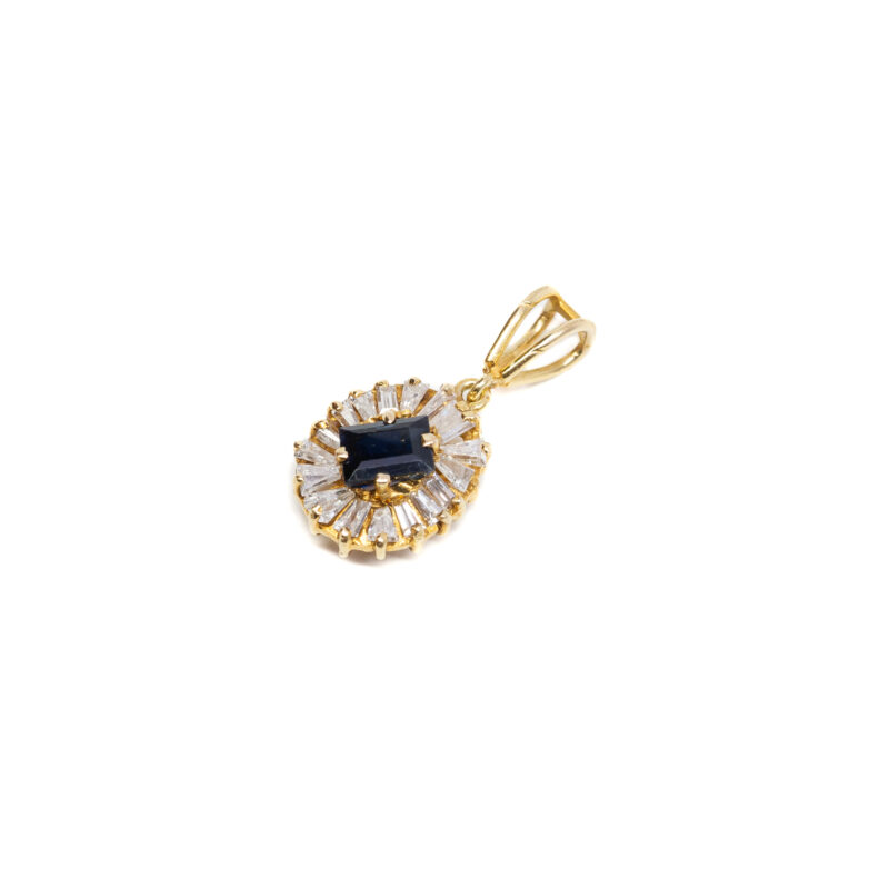 Natural Sapphire & Baguette Diamond Pendant in 18ct Yellow Gold #62386