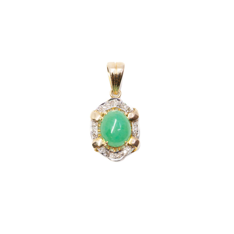 Oval Cabochon Jadeite & Diamond Pendant 12ct Yellow Gold #55244