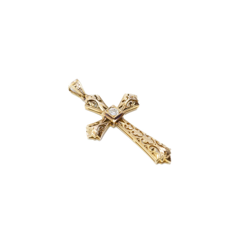 Antique 16ct Gold Old Cut Diamond Cross Pendant #61274