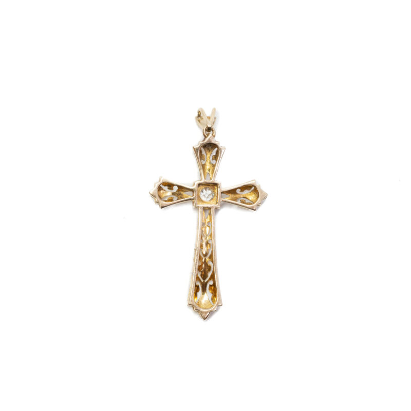 Antique 16ct Gold Old Cut Diamond Cross Pendant #61274