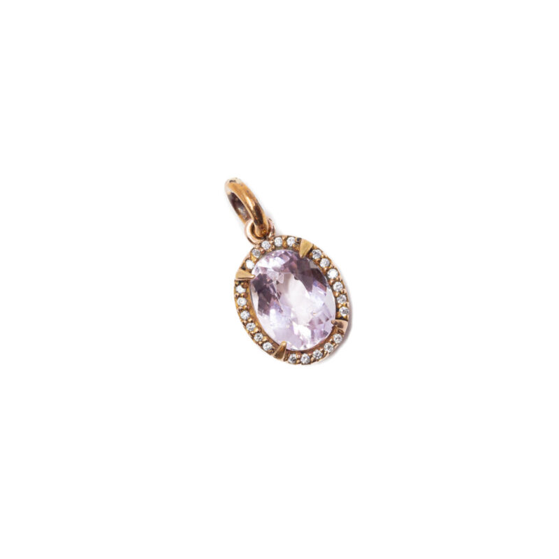 9ct Rose Gold Oval Purple Kunzite & Diamond Drop Pendant #61148