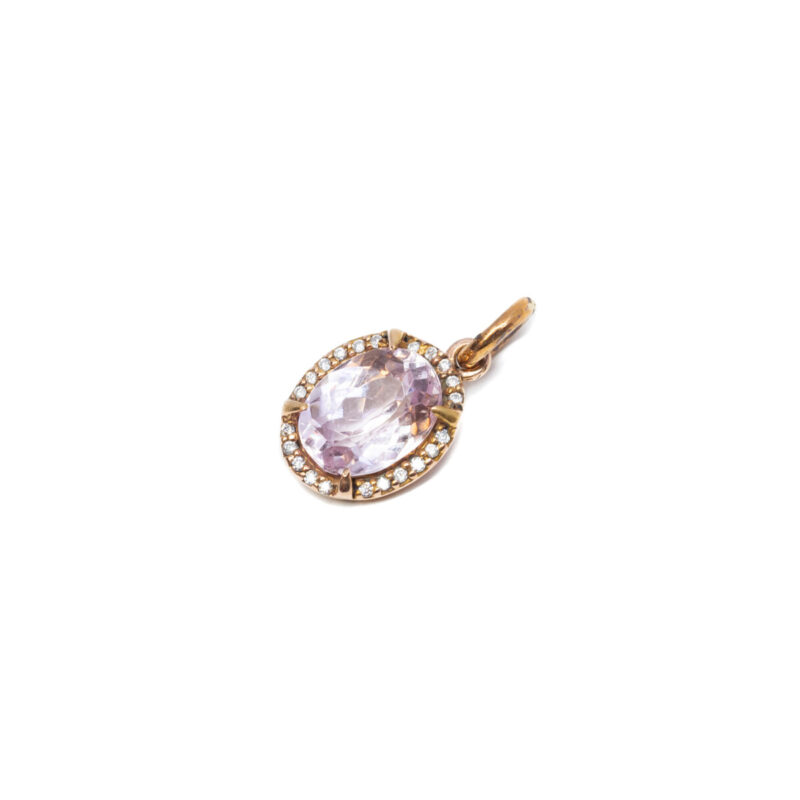9ct Rose Gold Oval Purple Kunzite & Diamond Drop Pendant #61148