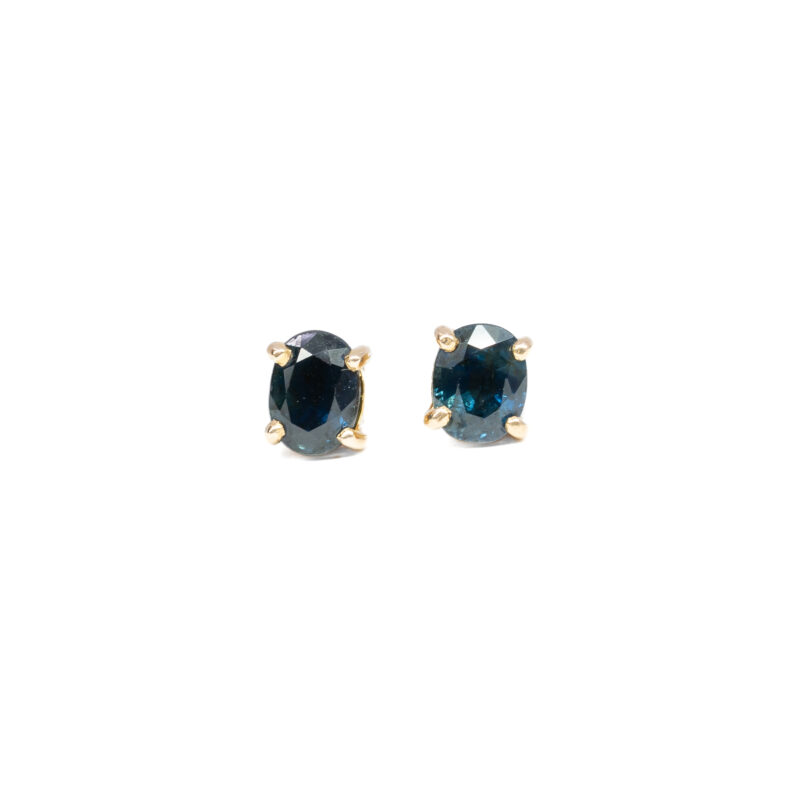 Oval Natural Sapphire Stud Earrings in 14ct Yellow Gold #60740