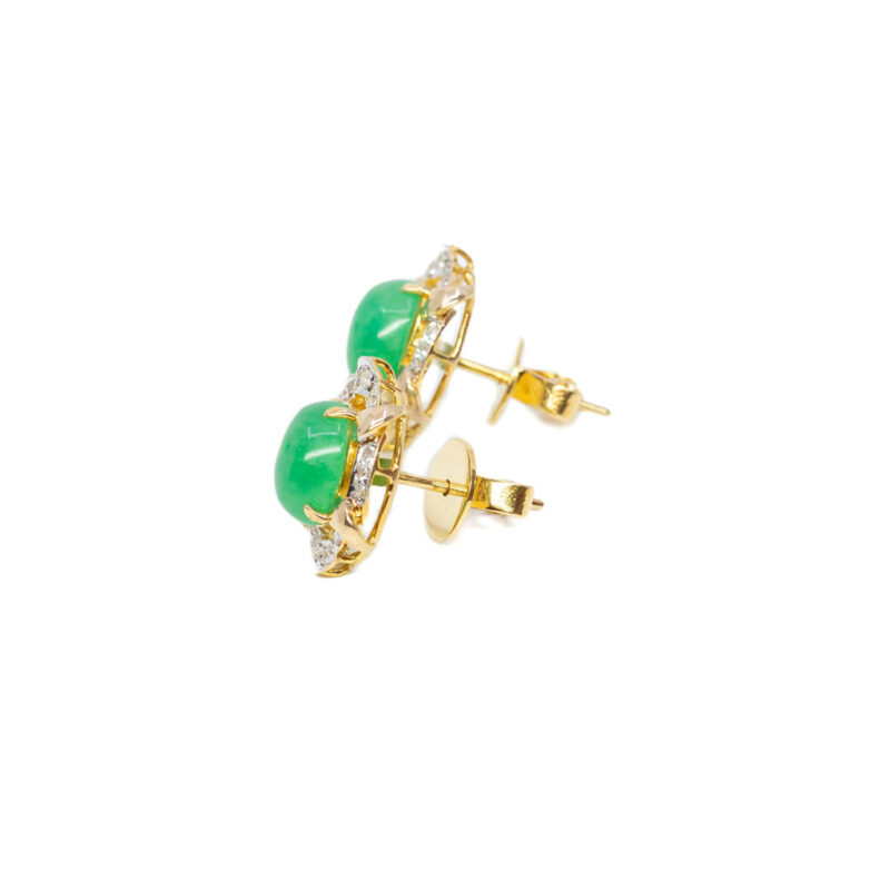 Jadeite & Diamond Earrings in 12ct Yellow Gold #55243