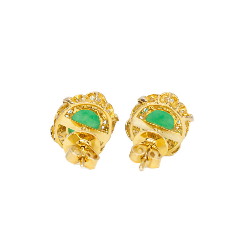 Jadeite & Diamond Earrings in 12ct Yellow Gold #55243