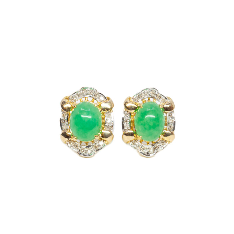 Jadeite & Diamond Earrings in 12ct Yellow Gold #55243