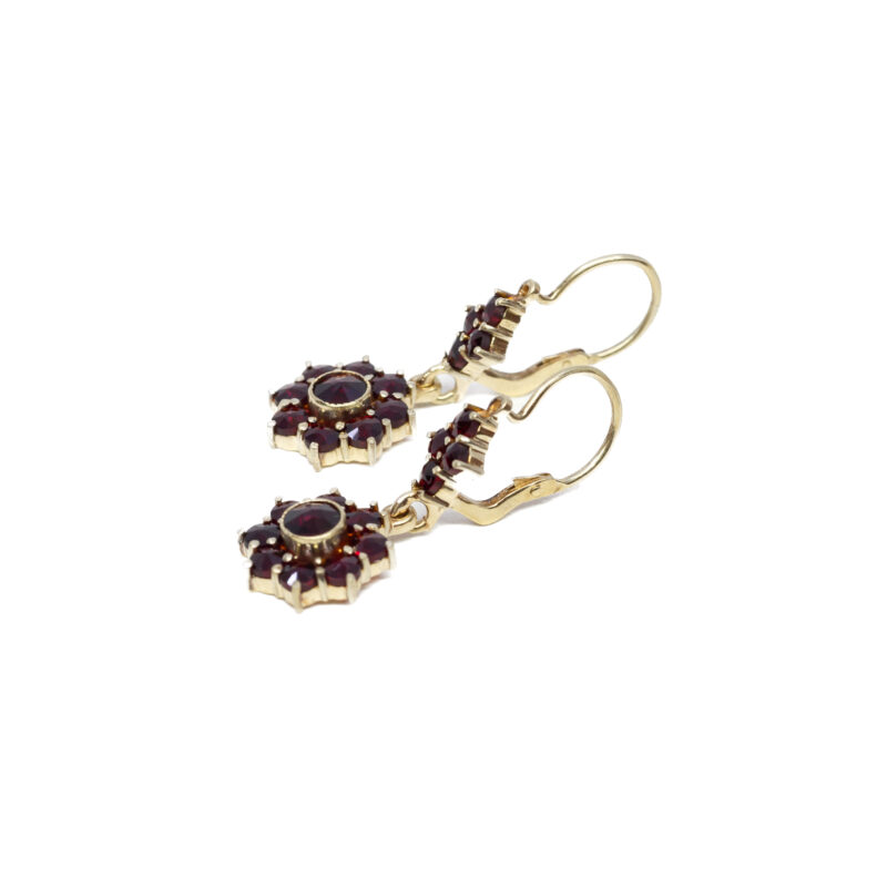 Flower Garnet Cluster Drop Earrings in 14ct Yellow Gold #62241